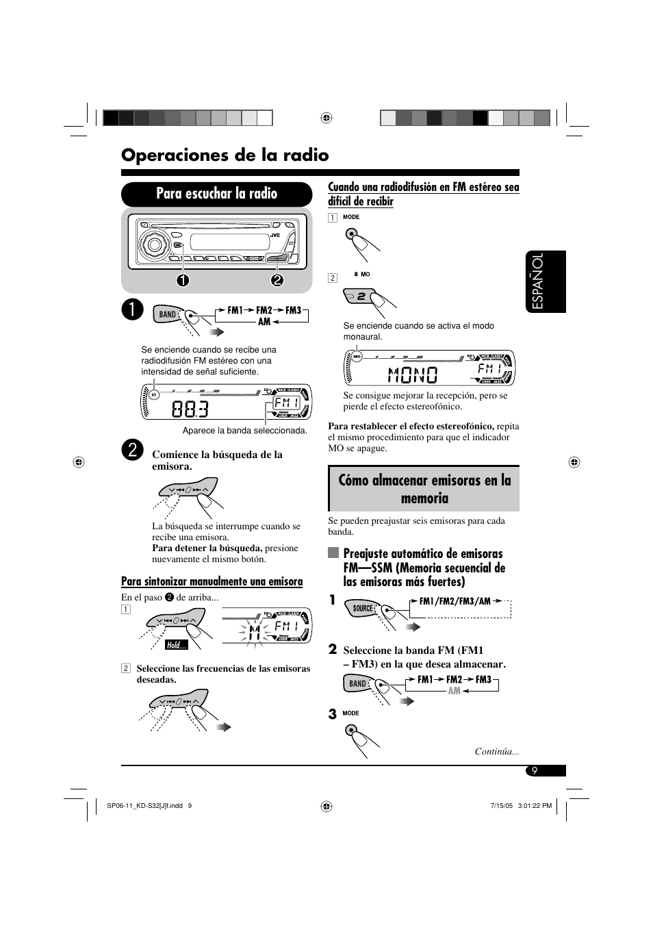 Operaciones de la radio, Para escuchar la radio | JVC GET0321-001A User Manual | Page 35 / 54