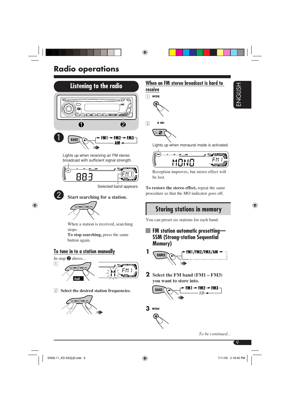 Radio operations, Listening to the radio | JVC GET0321-001A User Manual | Page 9 / 54