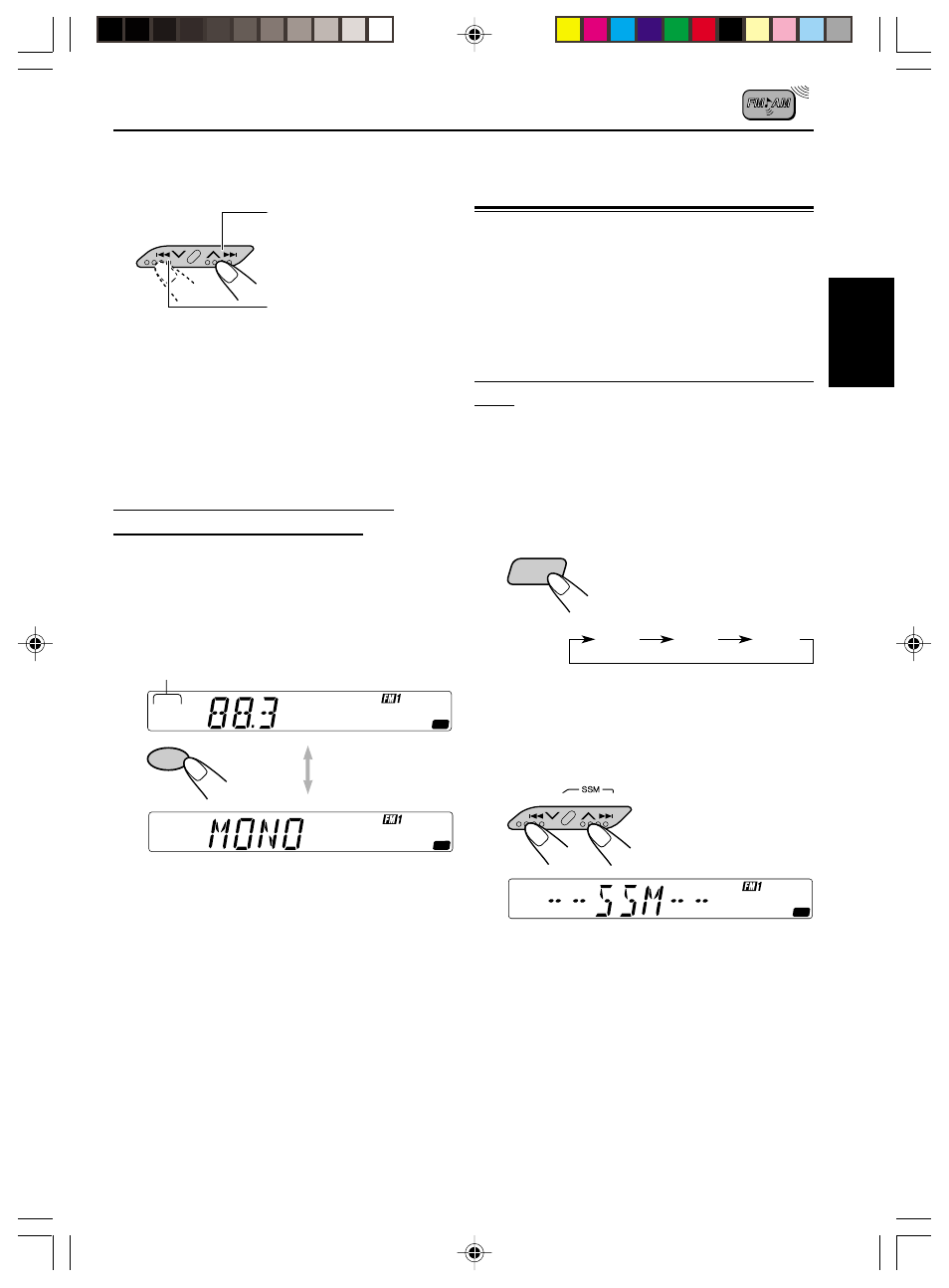 Como almacenar emisoras en la memoria, Preajuste automático de emisoras fm: ssm, Fm1 fm2 fm3 | JVC KS-FX210 User Manual | Page 25 / 56