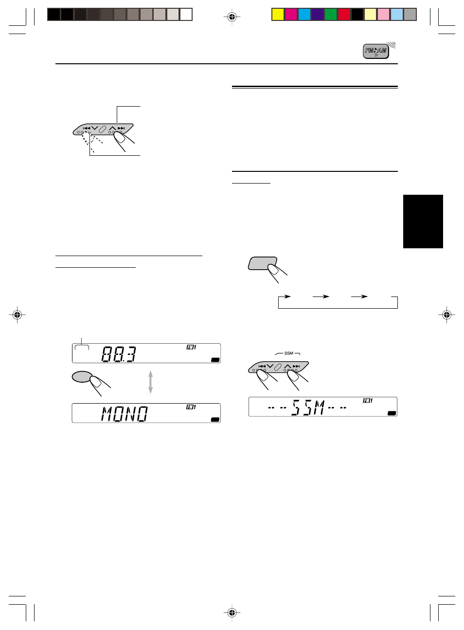 Memorisation des stations, Mémorisation des stations, Présélection automatique des stations fm: ssm | Fm1 fm2 fm3 | JVC KS-FX210 User Manual | Page 43 / 56