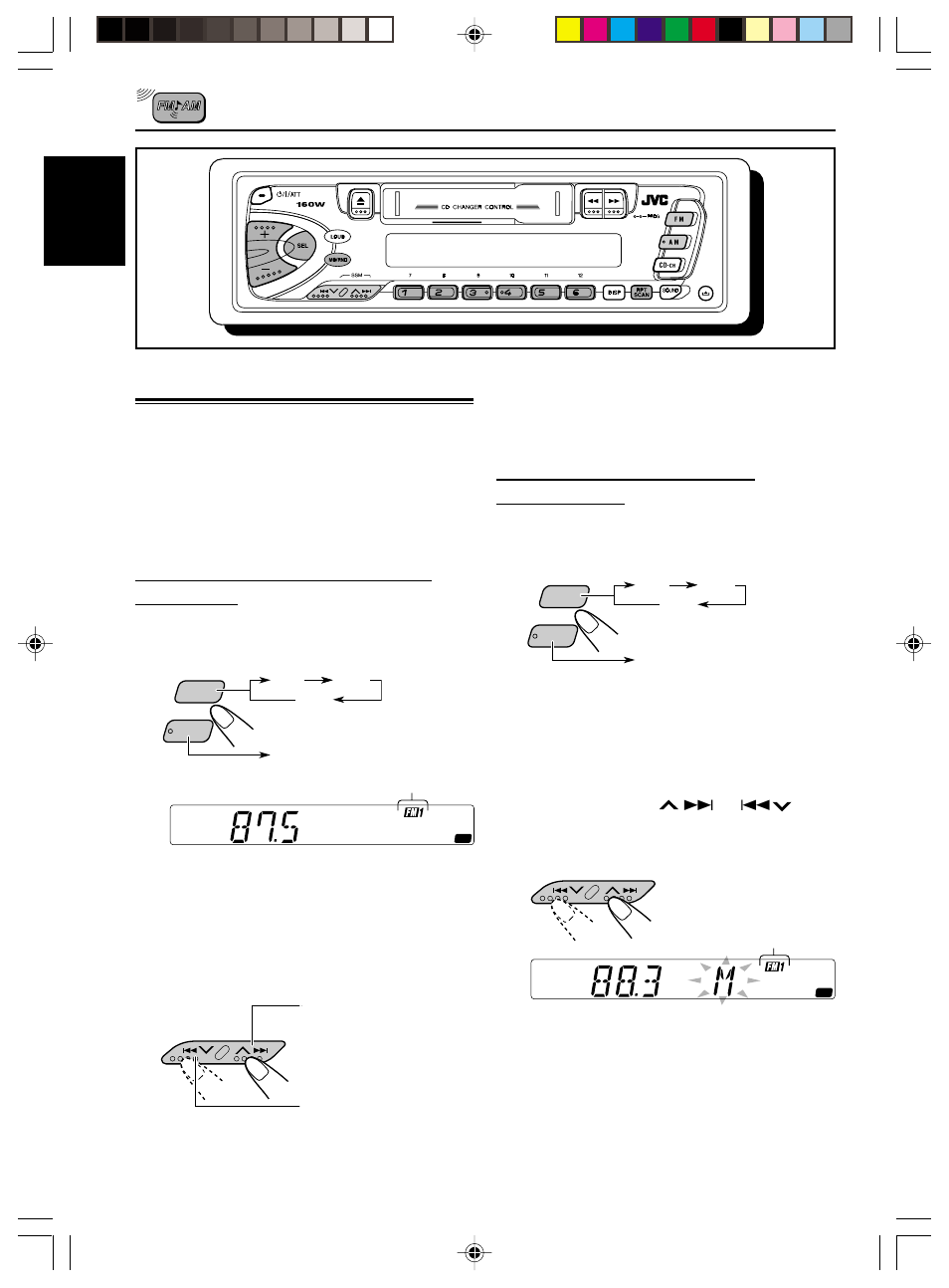 Radio basic operations, Listening to the radio, Searching a station manually: manual search | Searching a station automatically: auto search | JVC KS-FX210 User Manual | Page 6 / 56