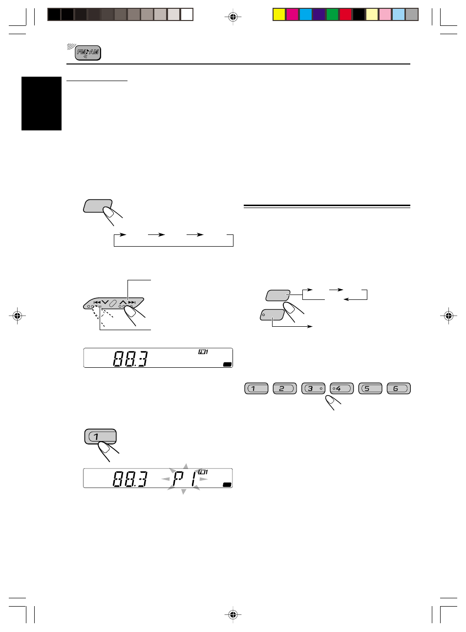 Tuning into a preset station, Manual preset, Fm1 fm2 fm3 | JVC KS-FX210 User Manual | Page 8 / 56