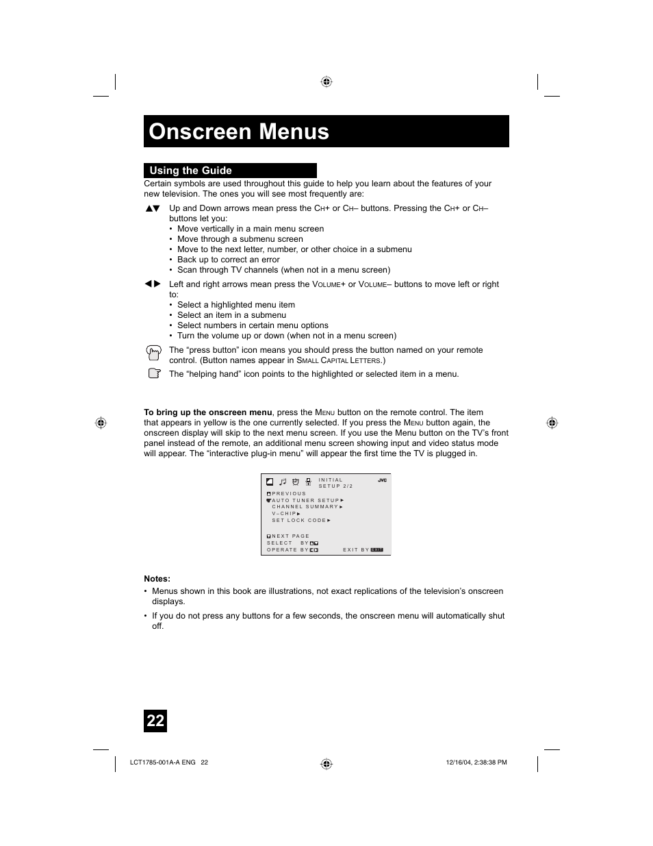 Onscreen menus, Using the guide | JVC AV 20F476 User Manual | Page 22 / 52