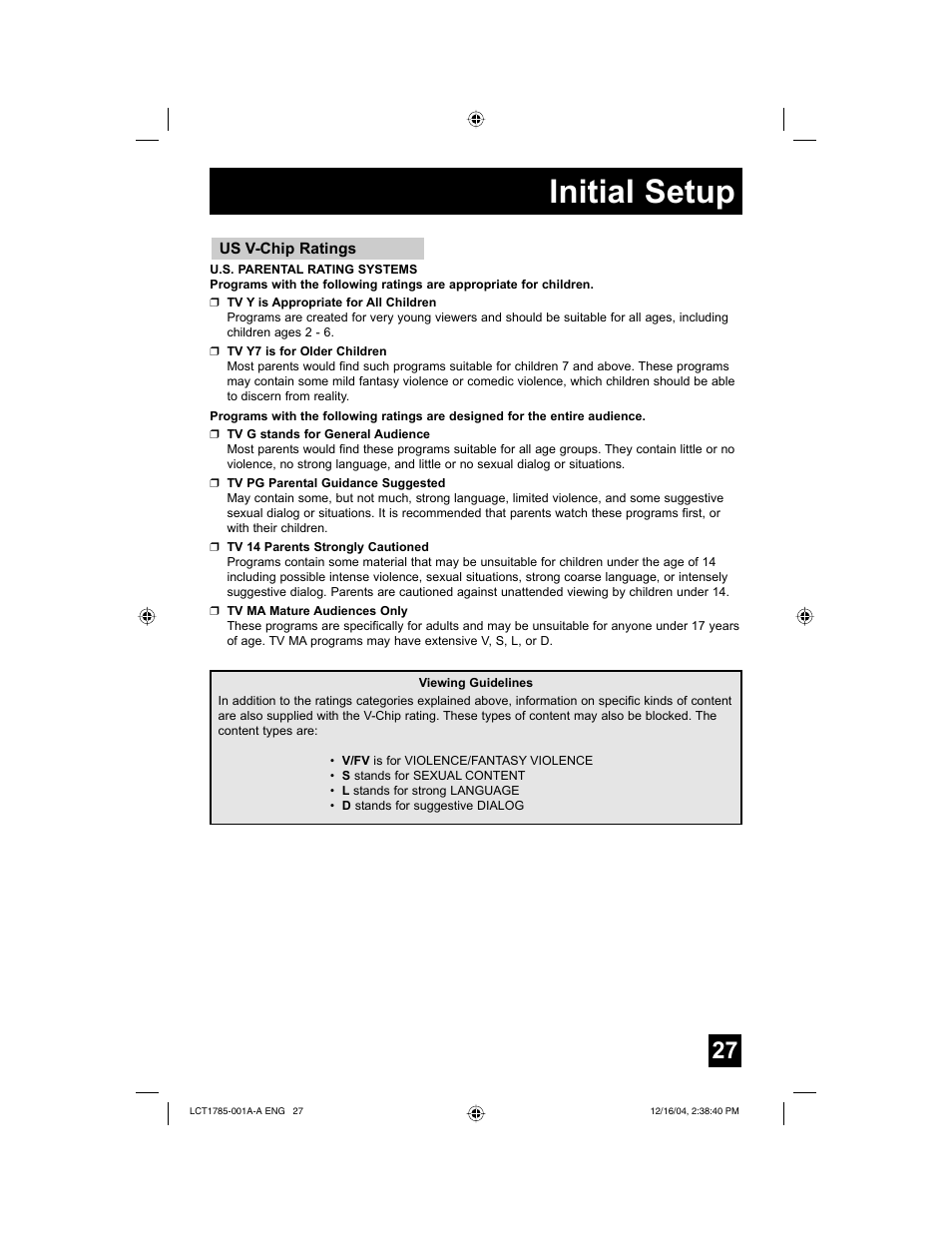 Initial setup | JVC AV 20F476 User Manual | Page 27 / 52