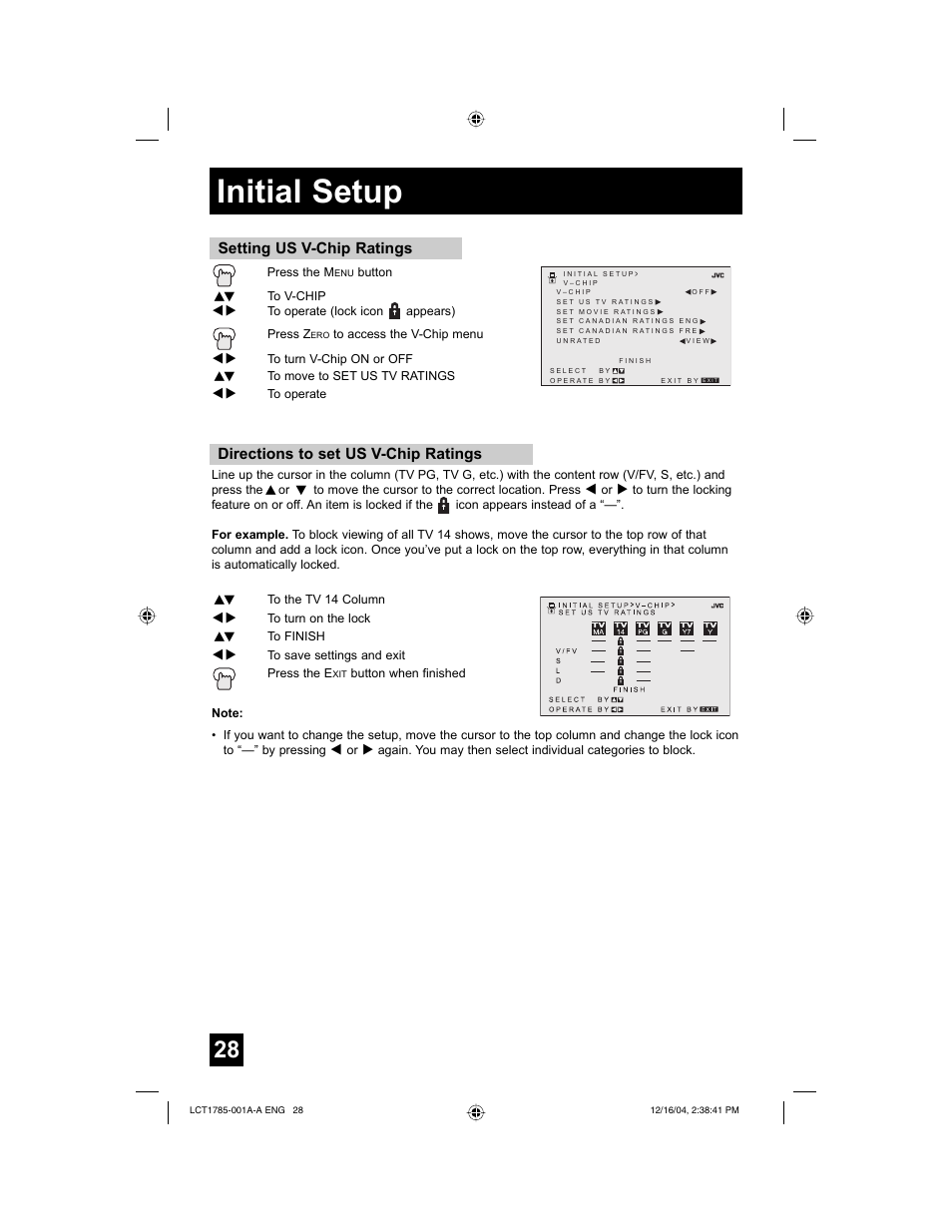 Initial setup | JVC AV 20F476 User Manual | Page 28 / 52