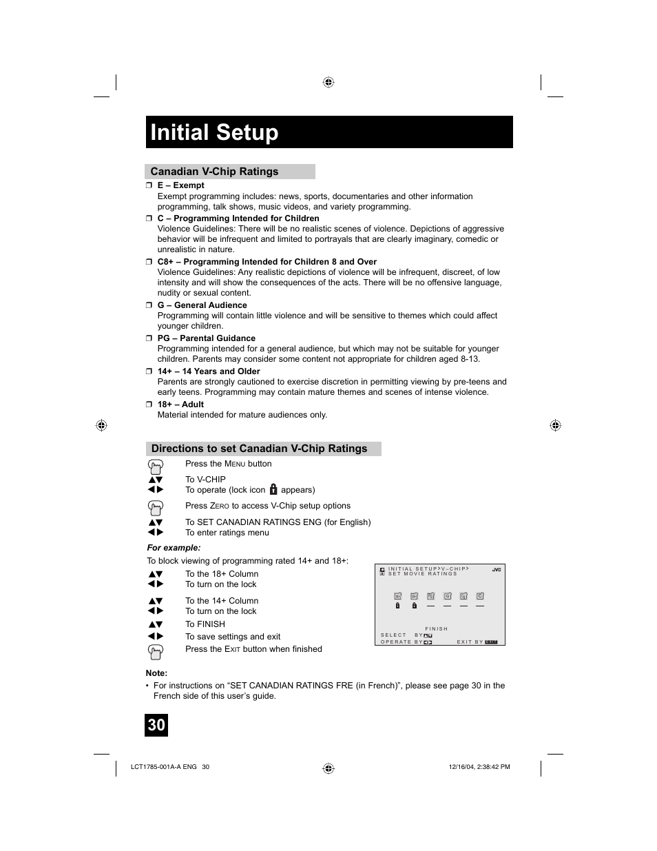 Initial setup | JVC AV 20F476 User Manual | Page 30 / 52