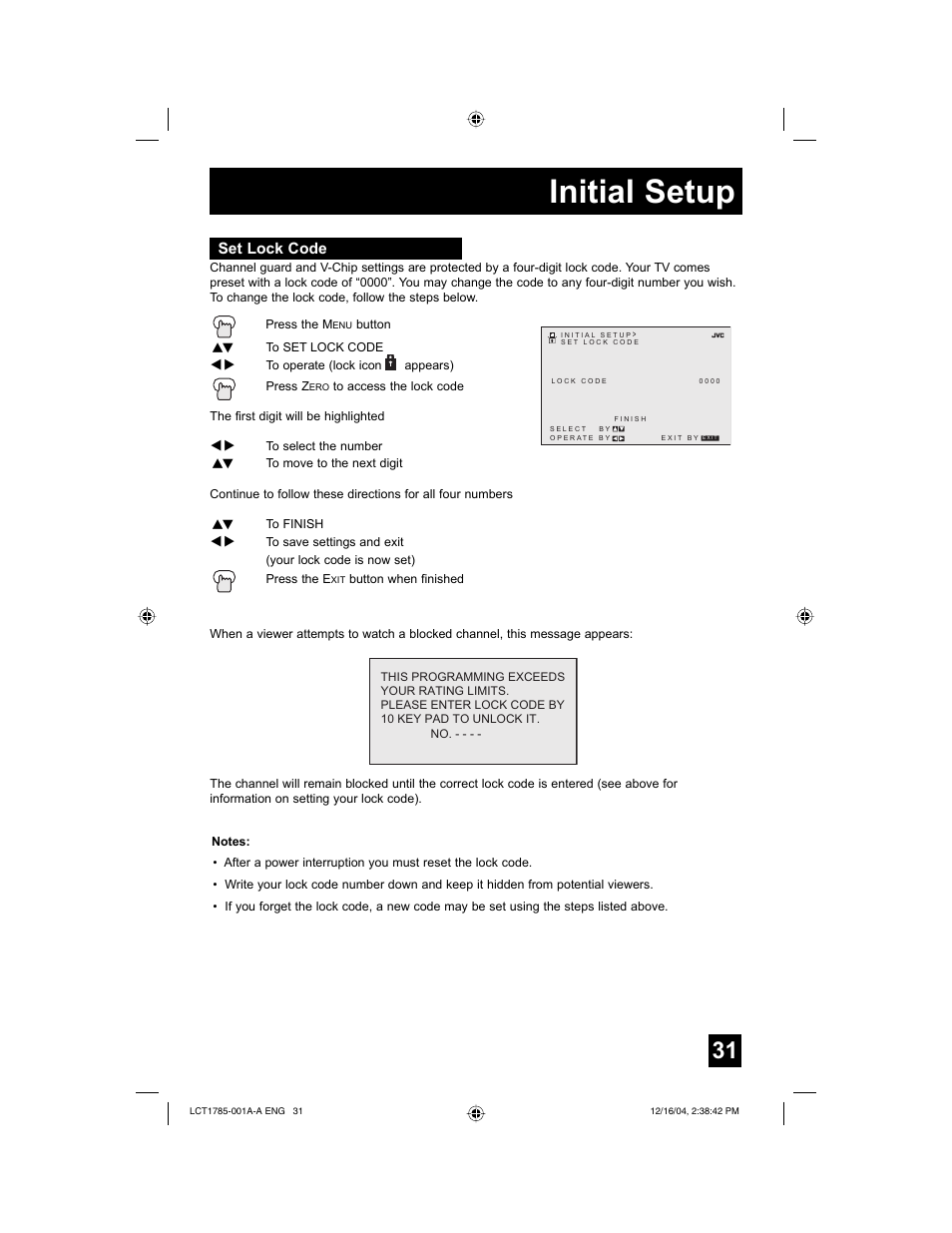 Initial setup | JVC AV 20F476 User Manual | Page 31 / 52