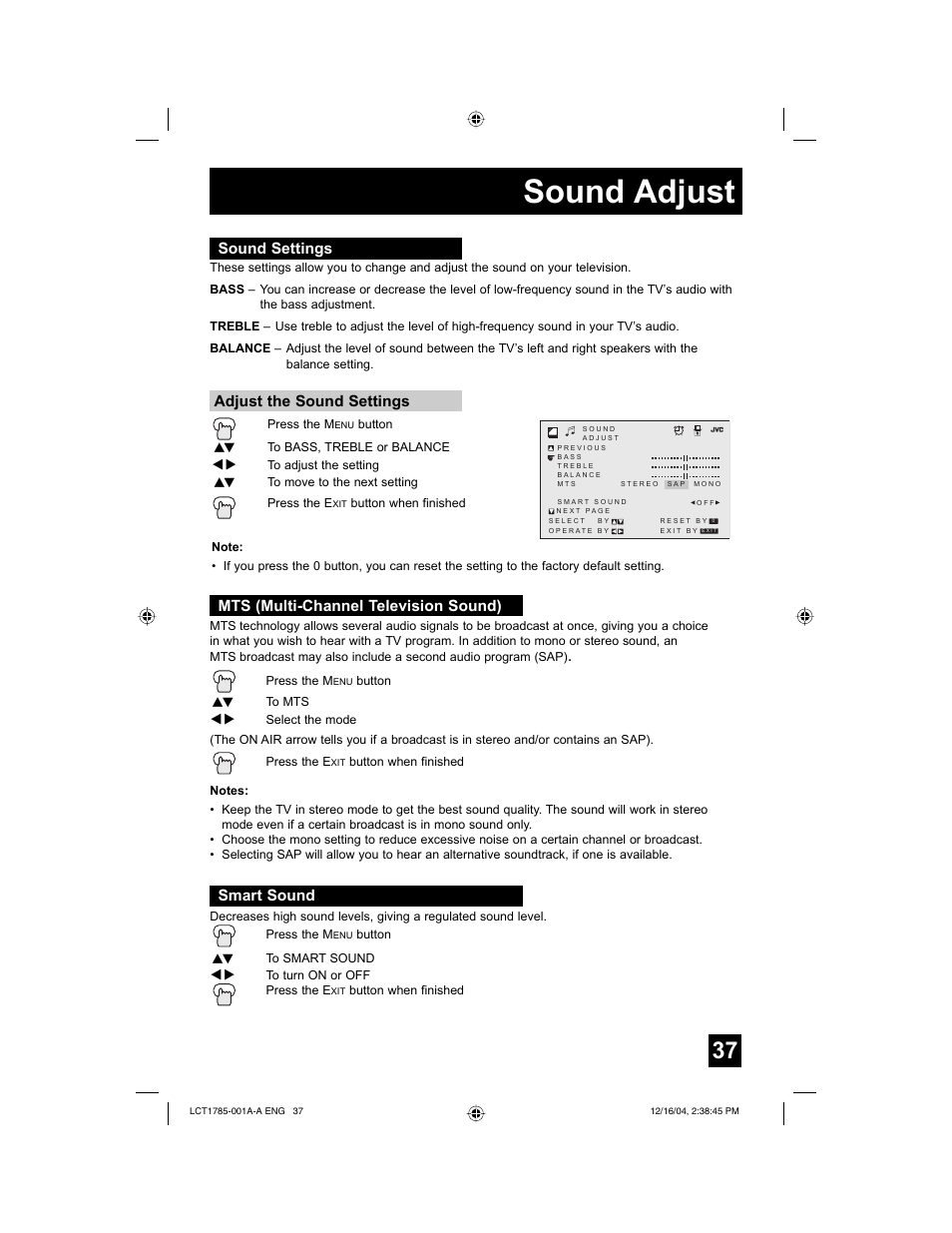 Sound adjust | JVC AV 20F476 User Manual | Page 37 / 52