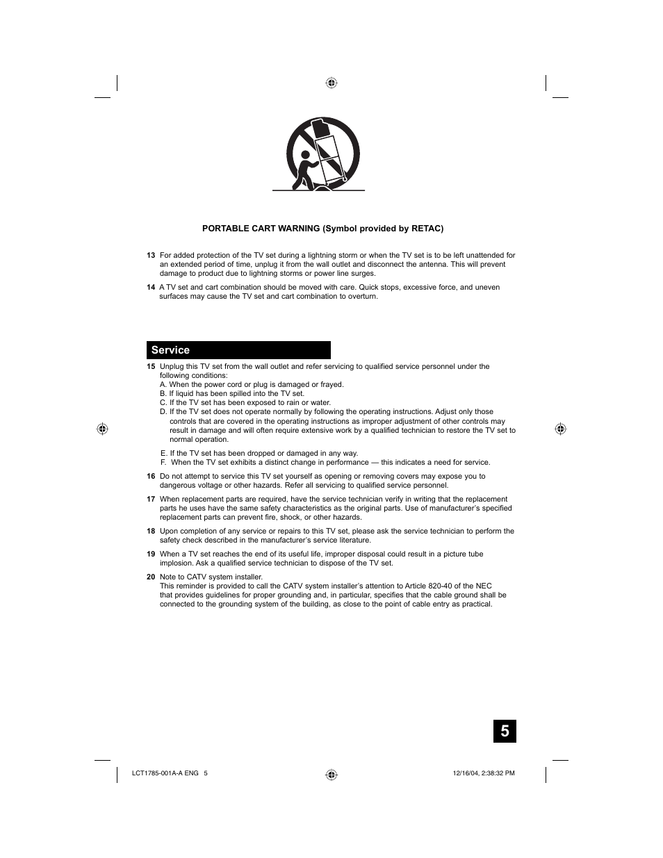 Service | JVC AV 20F476 User Manual | Page 5 / 52