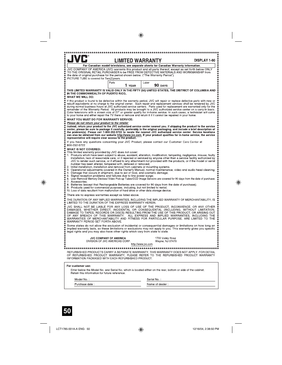 JVC AV 20F476 User Manual | Page 50 / 52