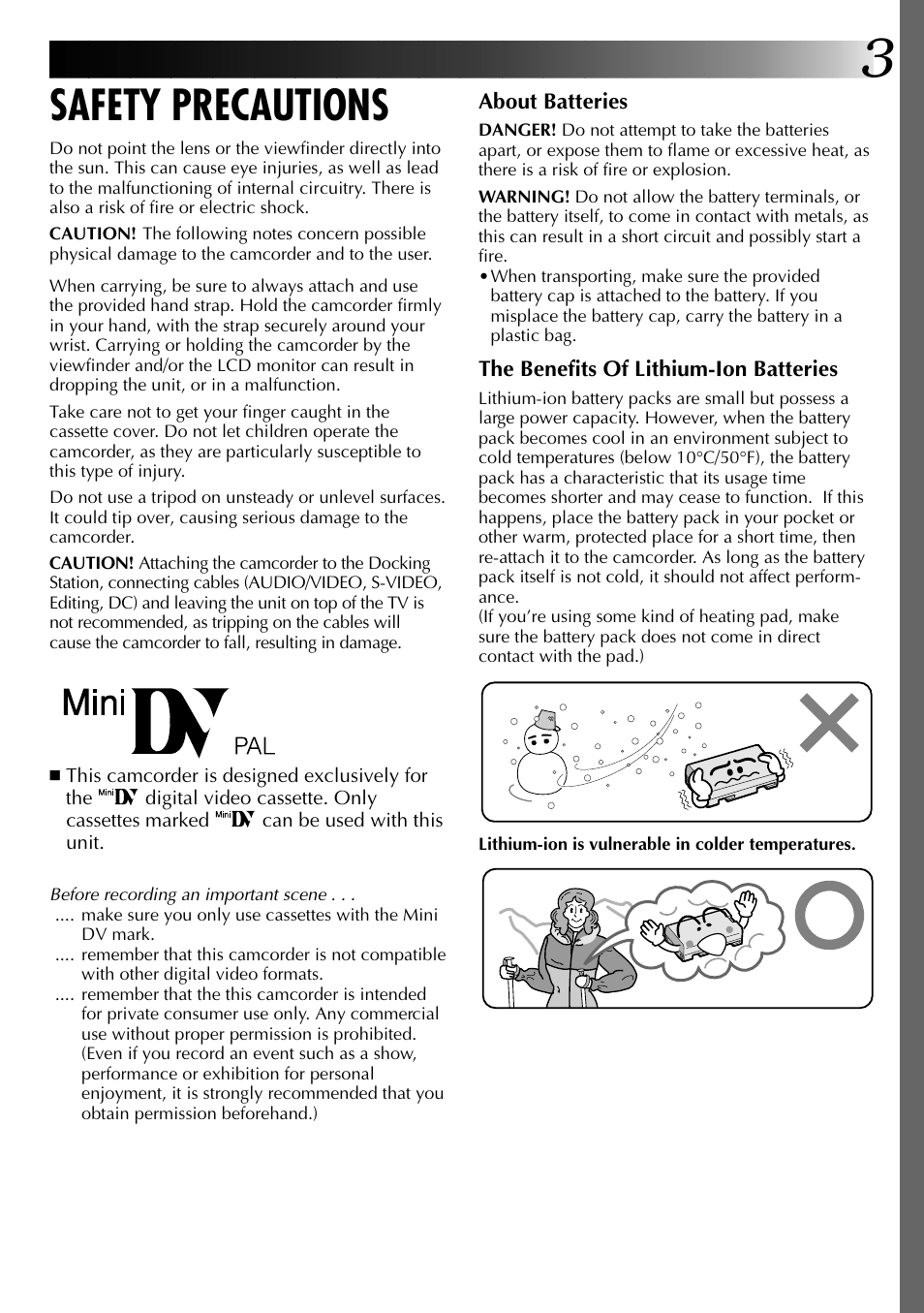 Safety precautions | JVC GR-DVX PRO User Manual | Page 3 / 84