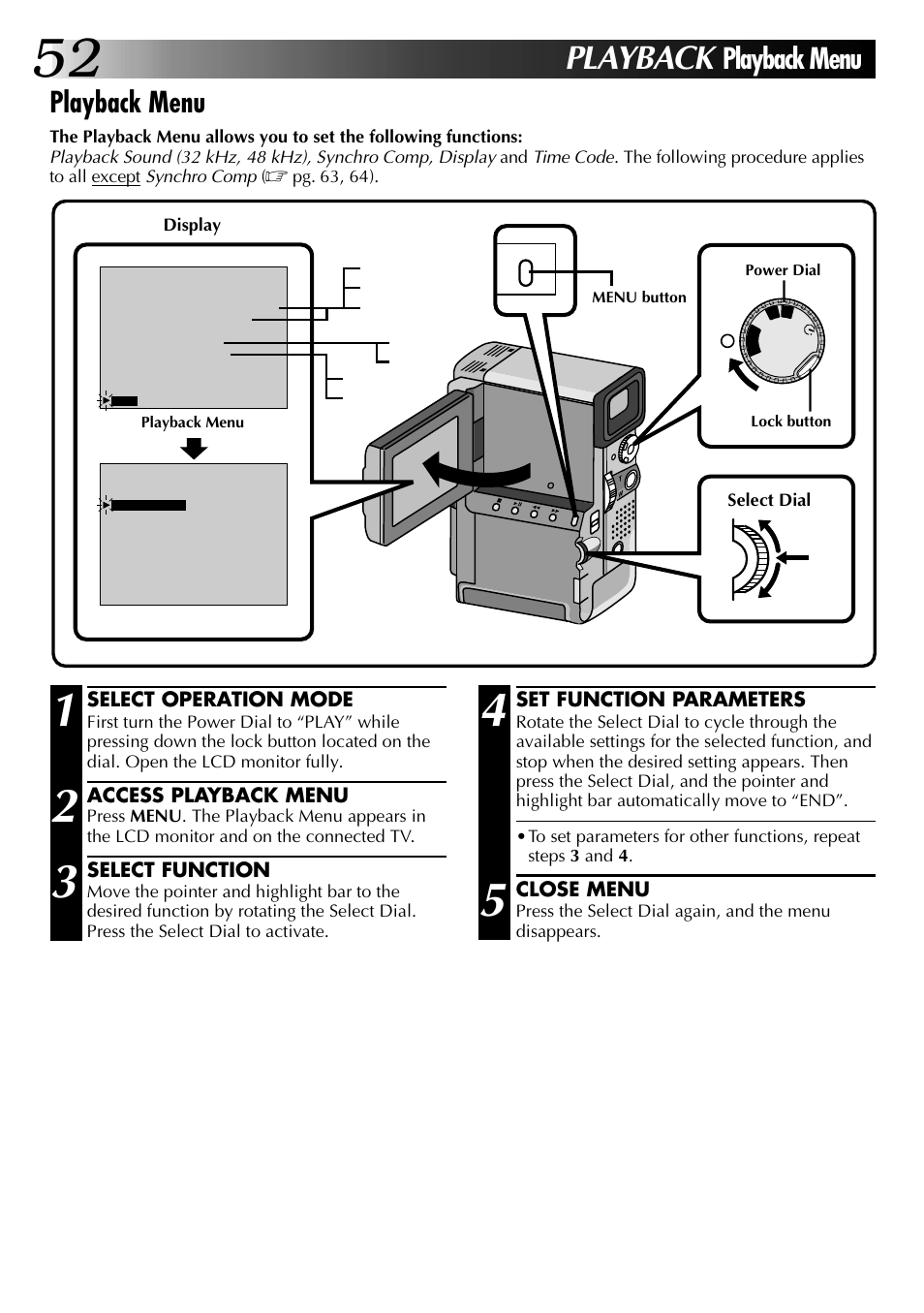 Playback, Playback menu | JVC GR-DVX PRO User Manual | Page 52 / 84