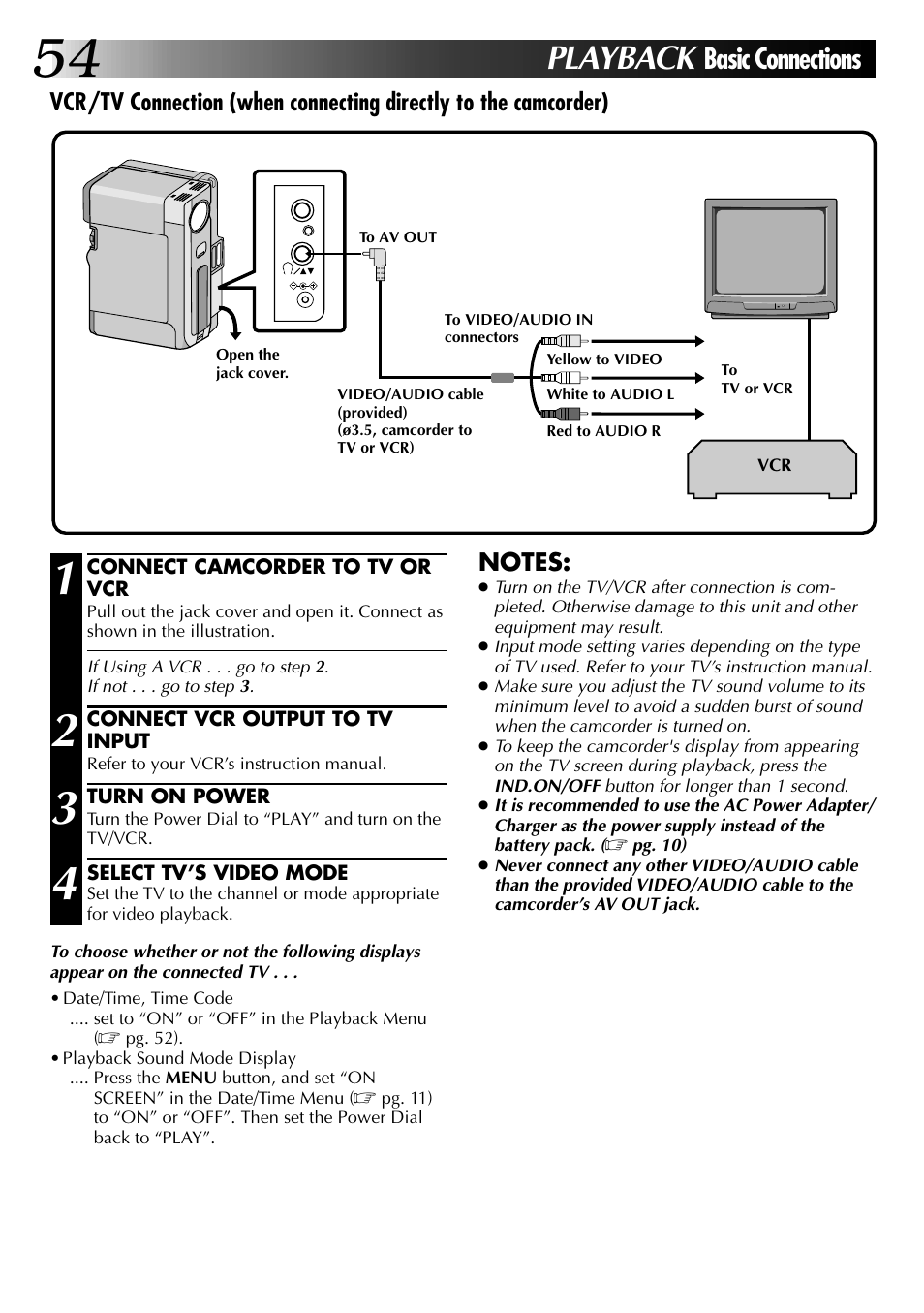 Playback, Basic connections | JVC GR-DVX PRO User Manual | Page 54 / 84