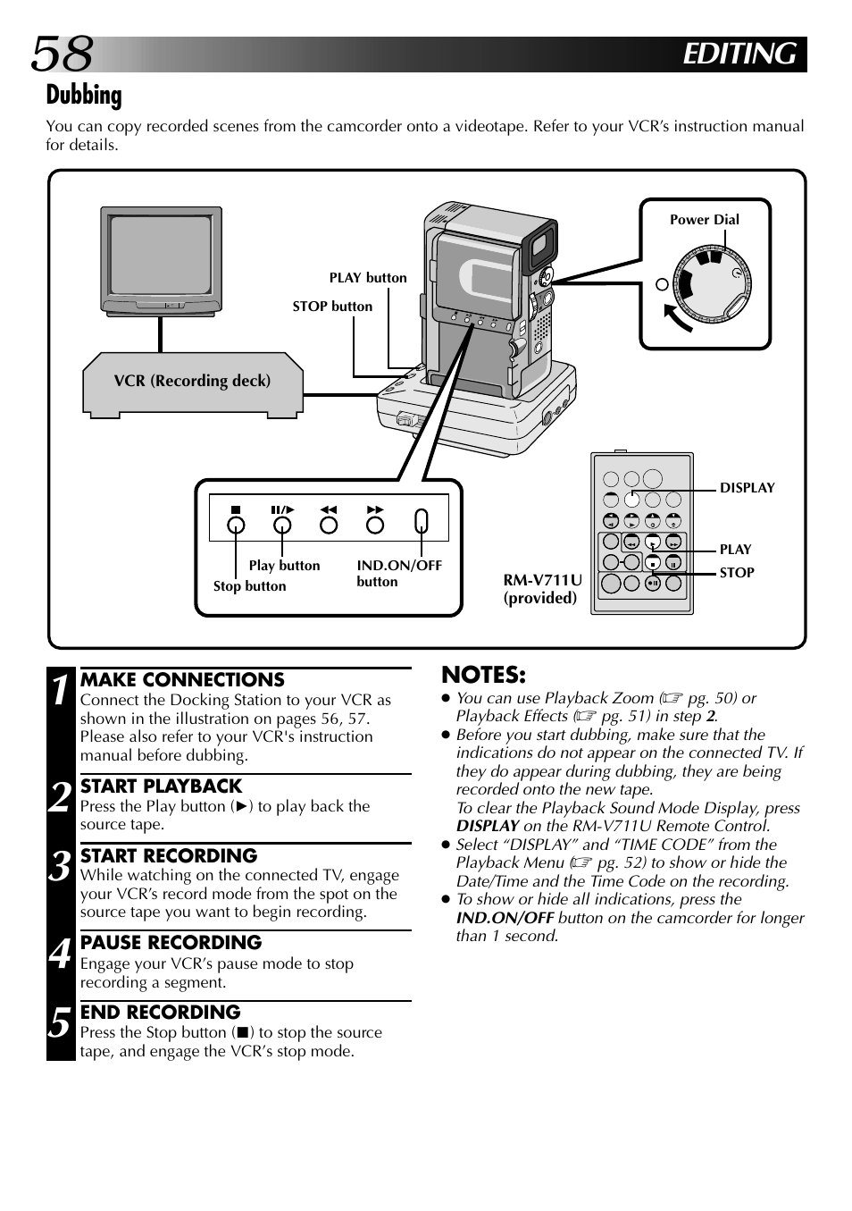 Editing, Dubbing | JVC GR-DVX PRO User Manual | Page 58 / 84