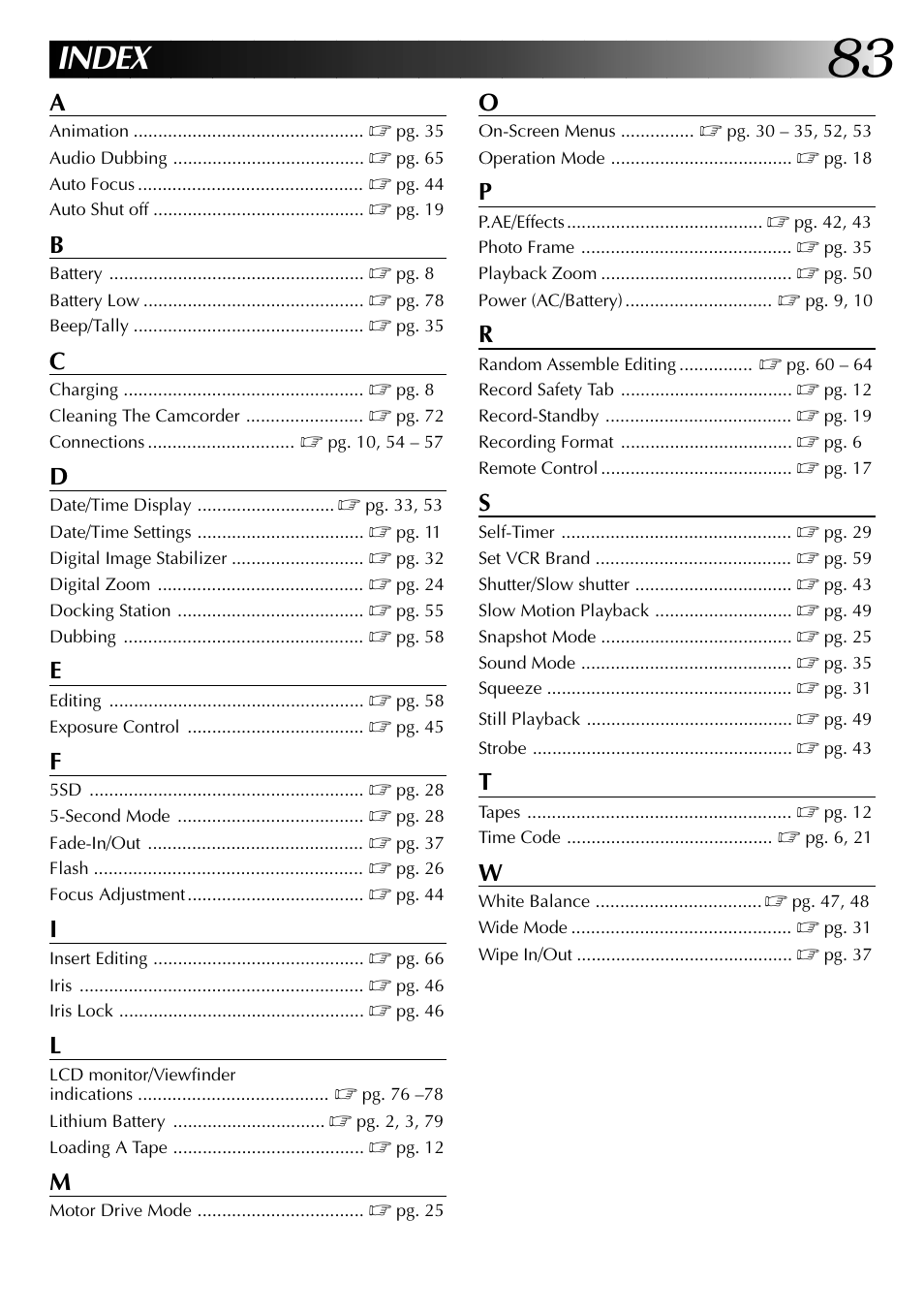 Index | JVC GR-DVX PRO User Manual | Page 83 / 84