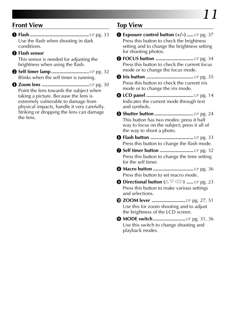 Front view, Top view | JVC GC X 1 User Manual | Page 11 / 92