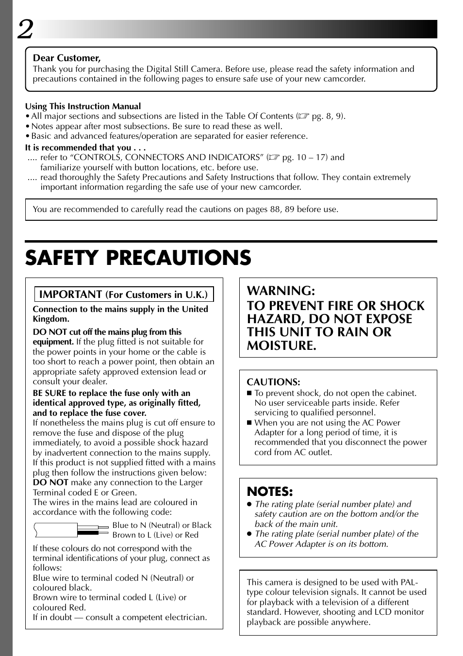 Safety precautions | JVC GC X 1 User Manual | Page 2 / 92