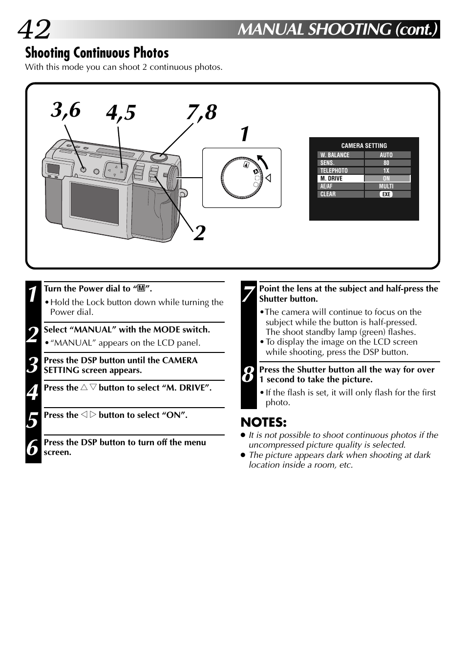 Manual shooting (cont.), Shooting continuous photos | JVC GC X 1 User Manual | Page 42 / 92