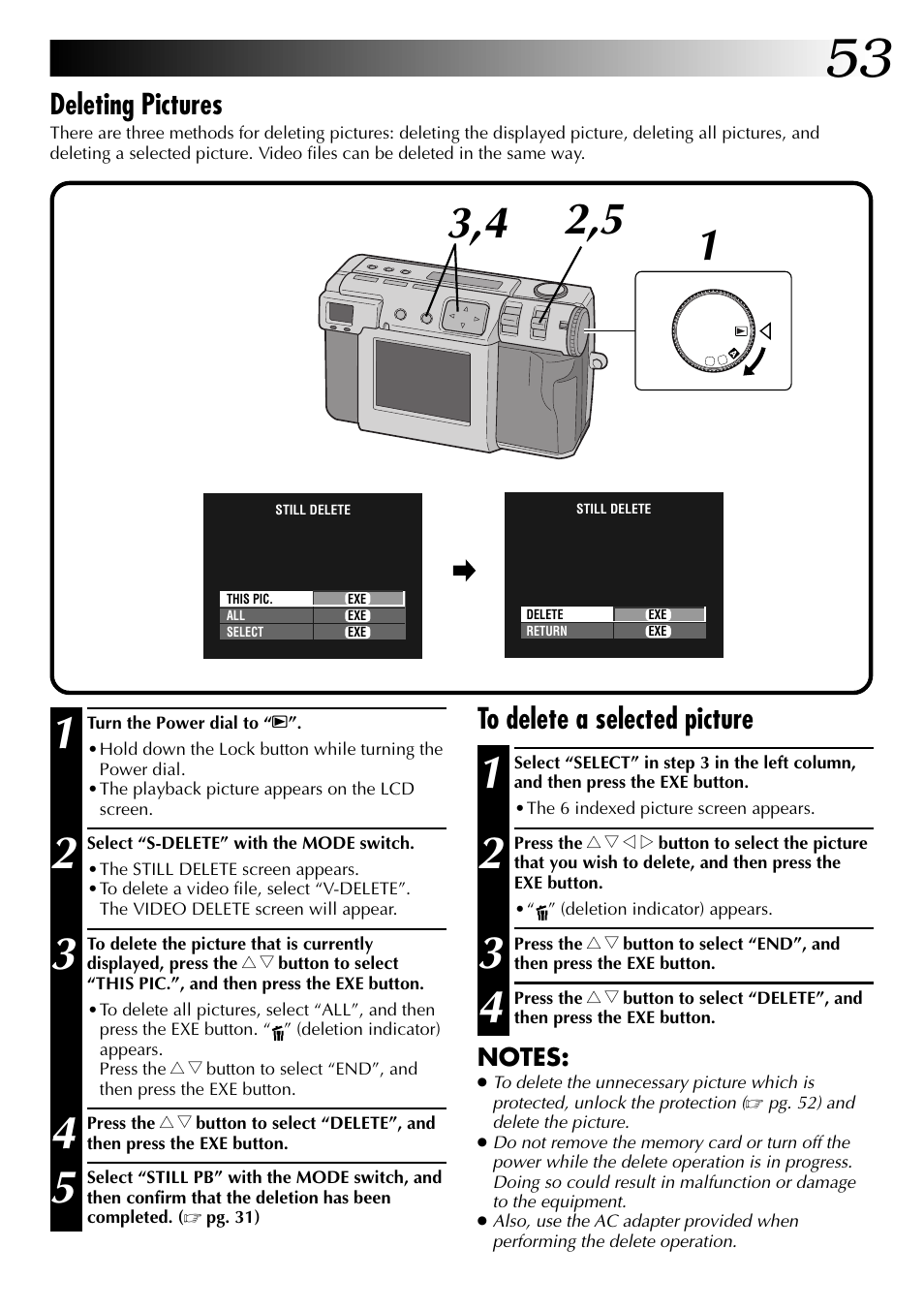 Deleting pictures | JVC GC X 1 User Manual | Page 53 / 92