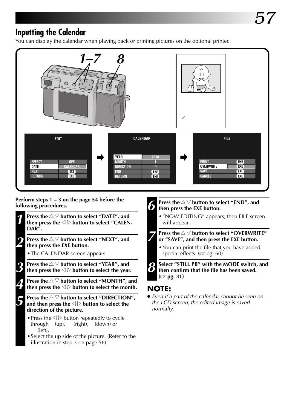 Inputting the calendar | JVC GC X 1 User Manual | Page 57 / 92