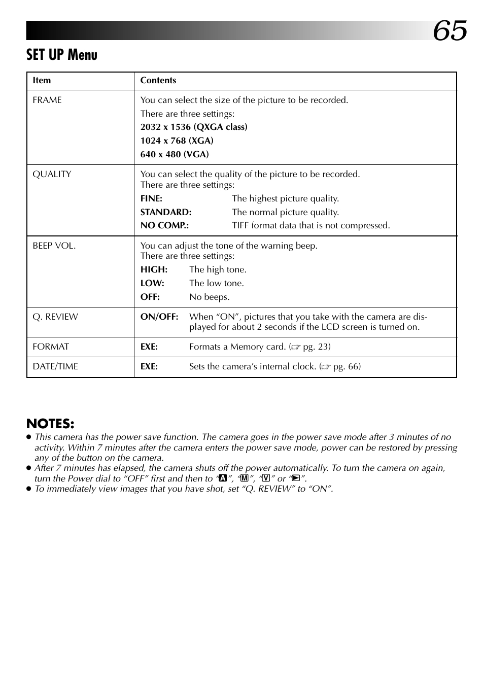 Set up menu | JVC GC X 1 User Manual | Page 65 / 92