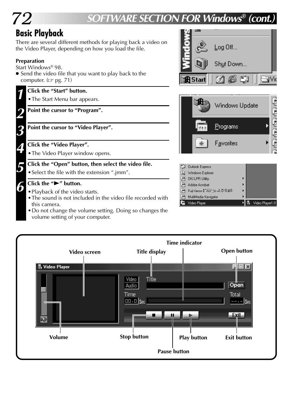 Cont.), Basic playback | JVC GC X 1 User Manual | Page 72 / 92