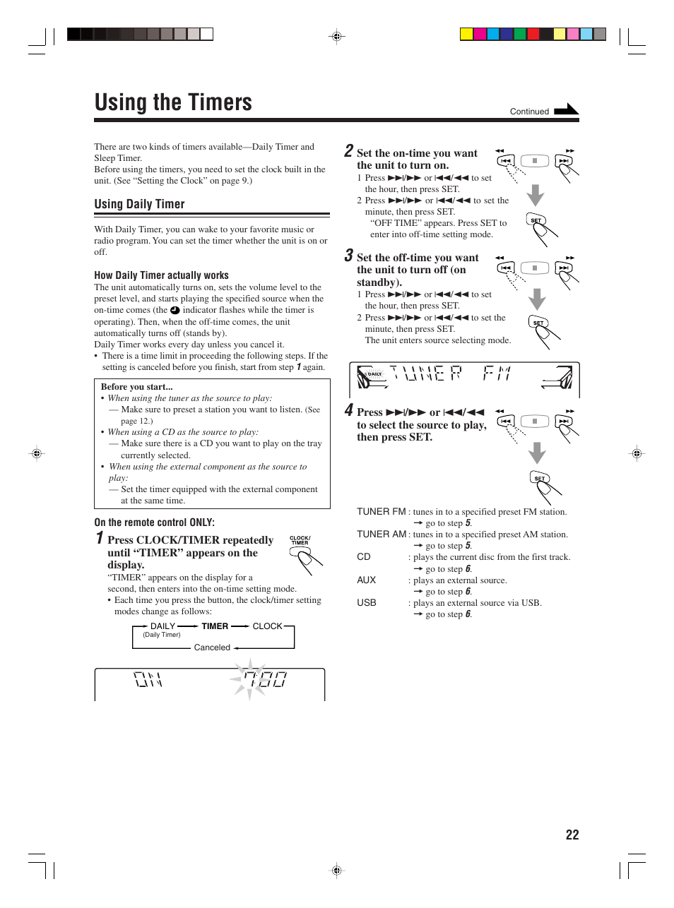 Using the timers | JVC 0406KMMBICSAM User Manual | Page 25 / 30