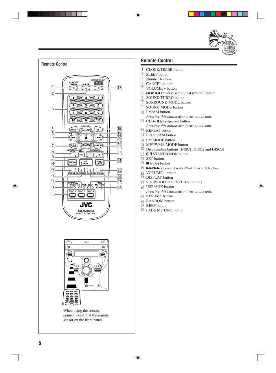 Remote control | JVC 0406KMMBICSAM User Manual | Page 8 / 30