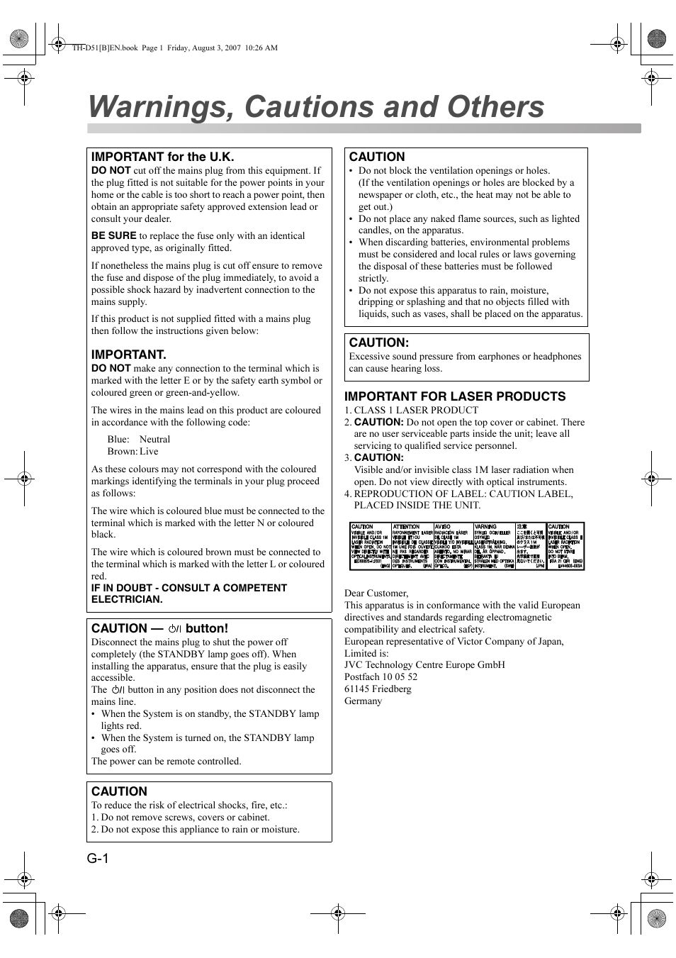 Warnings, cautions and others | JVC XV-THD51 User Manual | Page 2 / 40