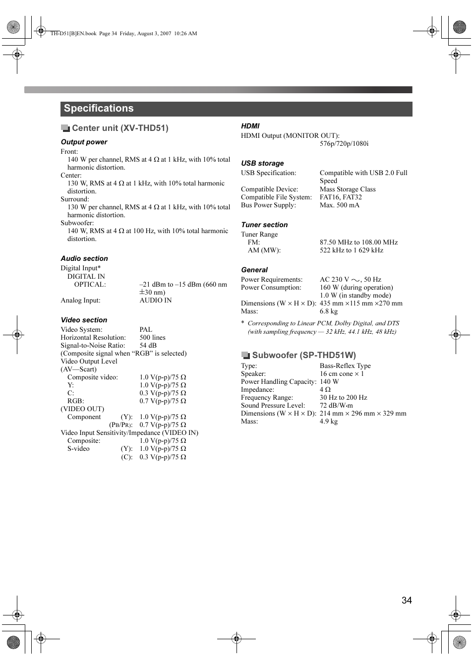 Specifications | JVC XV-THD51 User Manual | Page 37 / 40