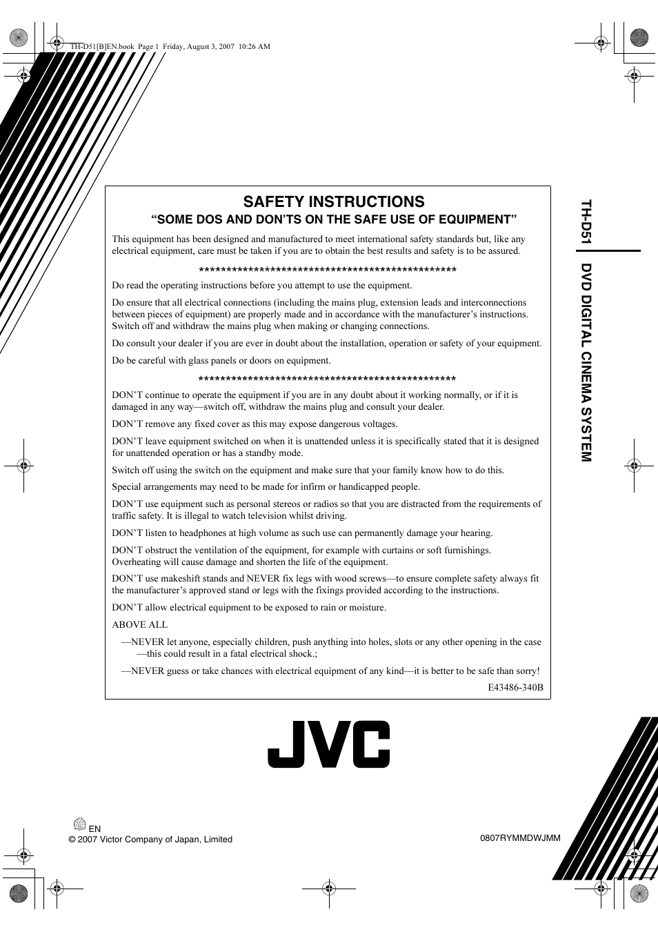 Safety instructions, Dvd digital ci nema system, Th-d51 | JVC XV-THD51 User Manual | Page 40 / 40