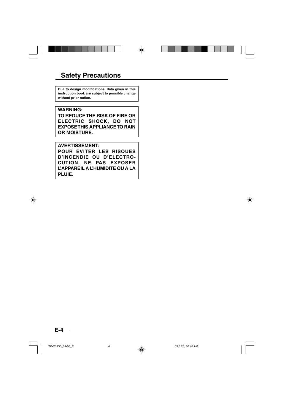 Safety precautions | JVC TK-C1430 User Manual | Page 4 / 44