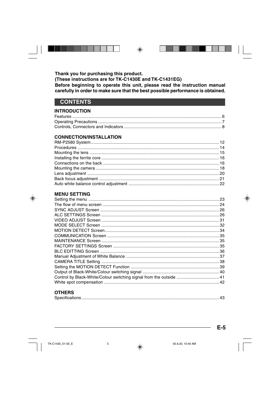 JVC TK-C1430 User Manual | Page 5 / 44
