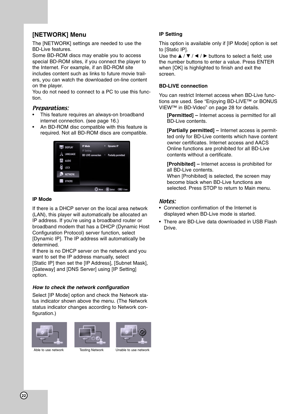 Network] menu | JVC XV-BP1 User Manual | Page 22 / 40