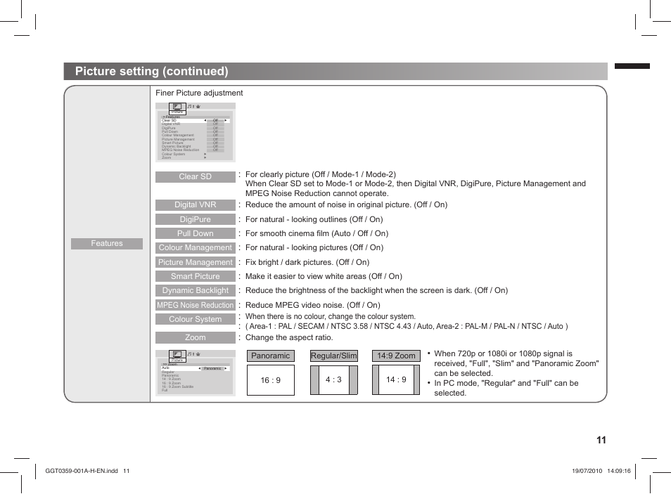 Picture setting (continued) | JVC GGT0359-001A-H User Manual | Page 11 / 24