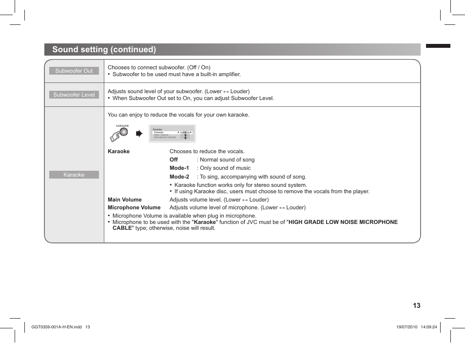 Sound setting (continued) | JVC GGT0359-001A-H User Manual | Page 13 / 24