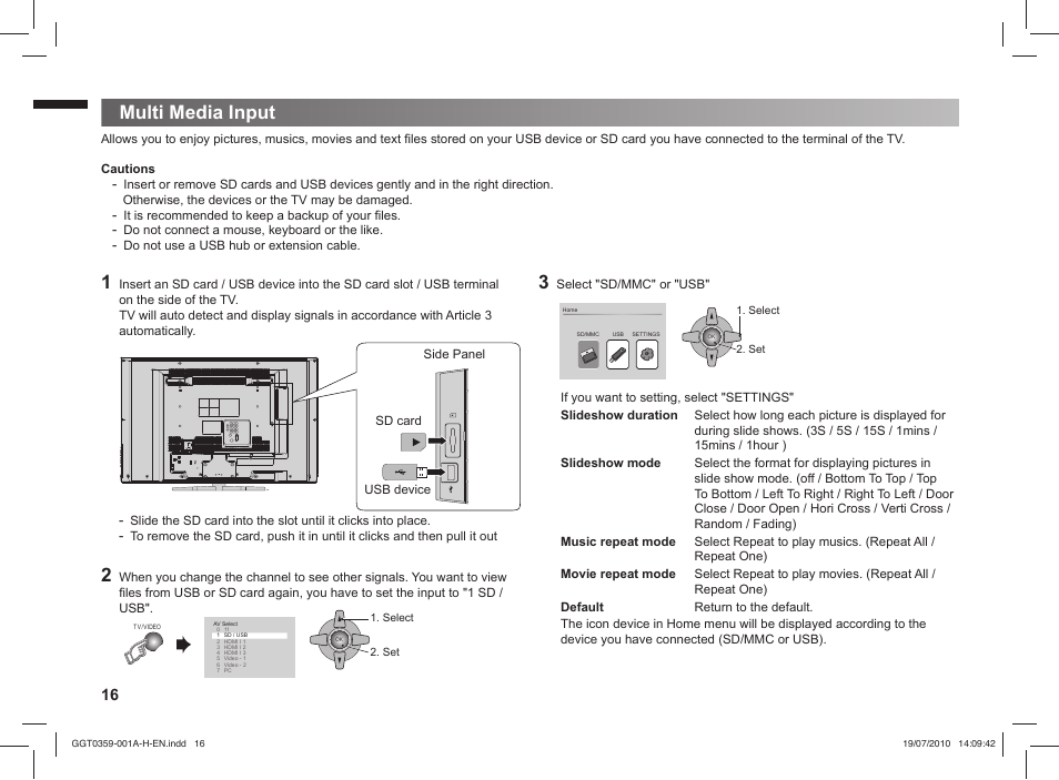 Multi media input, Multi media input 1 | JVC GGT0359-001A-H User Manual | Page 16 / 24