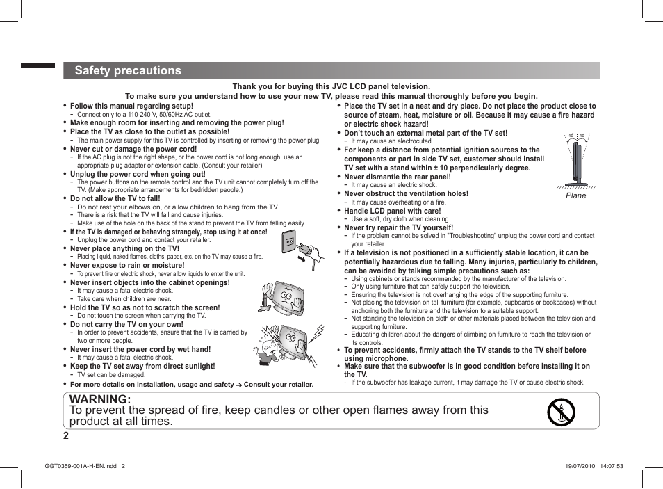 Safety precautions | JVC GGT0359-001A-H User Manual | Page 2 / 24