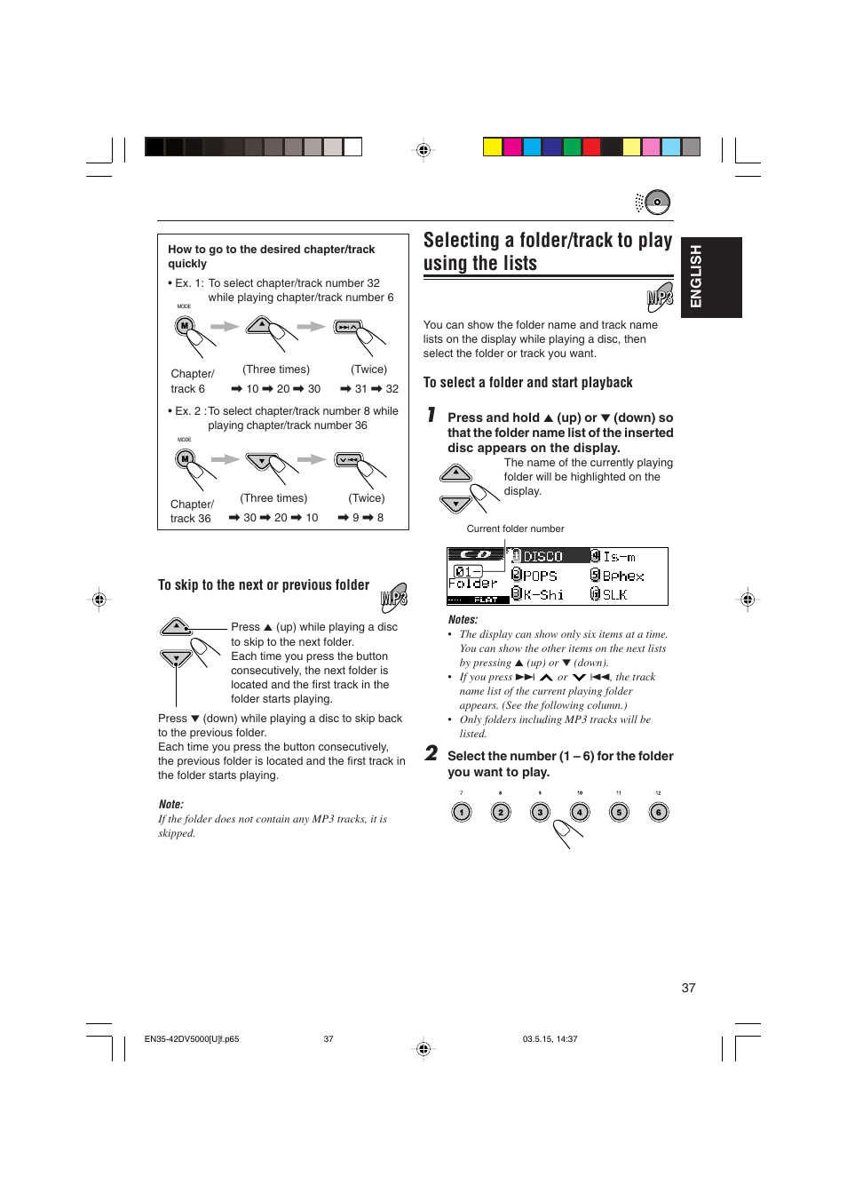 Selecting a folder/track to play using the lists, English | JVC LVT1055-001A User Manual | Page 37 / 80