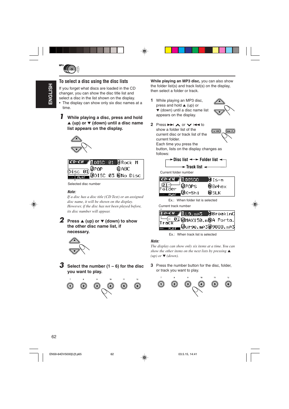 English to select a disc using the disc lists | JVC LVT1055-001A User Manual | Page 62 / 80