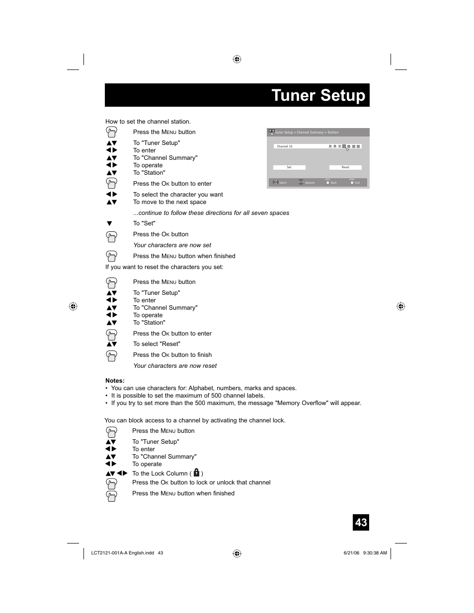Tuner setup | JVC AV-48P787 User Manual | Page 43 / 72