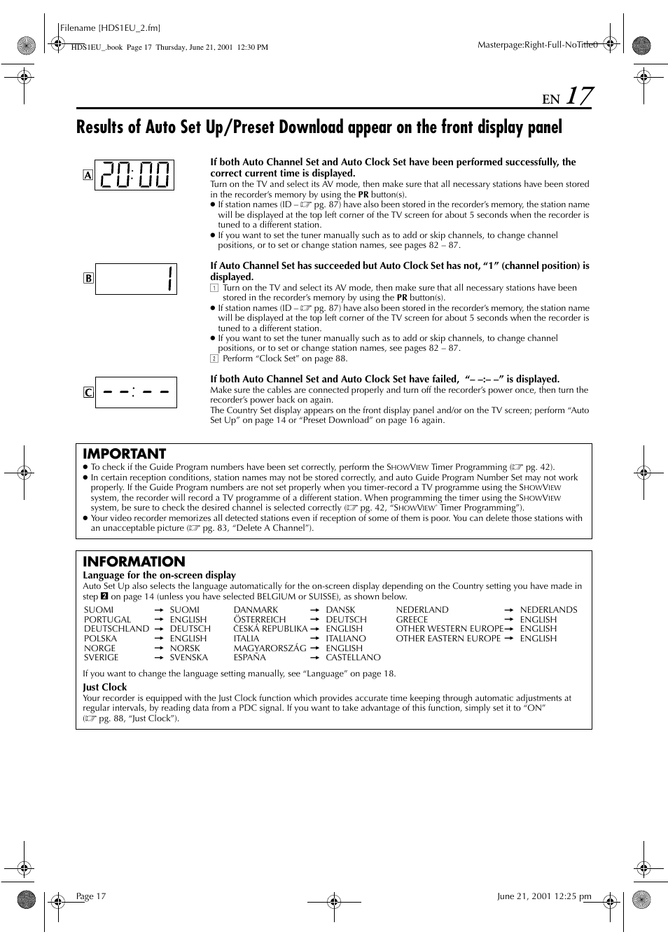 Important, Information | JVC HM-HDS1EU User Manual | Page 17 / 100