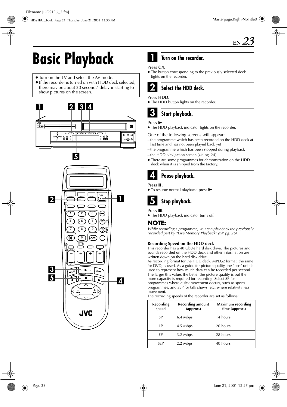 Basic playback | JVC HM-HDS1EU User Manual | Page 23 / 100