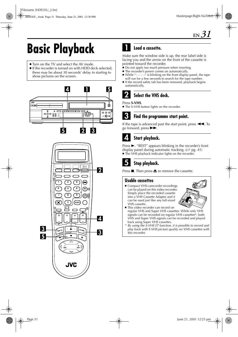 Basic playback | JVC HM-HDS1EU User Manual | Page 31 / 100