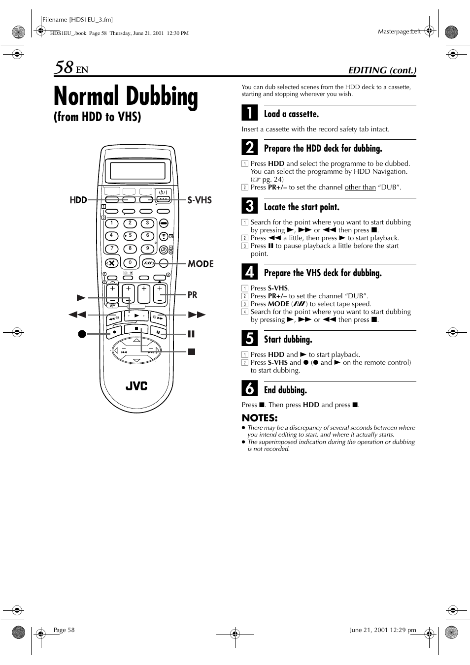 Normal dubbing | JVC HM-HDS1EU User Manual | Page 58 / 100