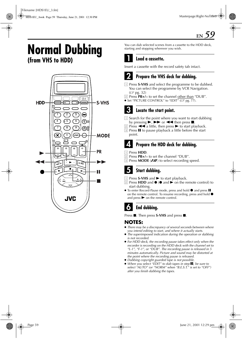 Normal dubbing | JVC HM-HDS1EU User Manual | Page 59 / 100