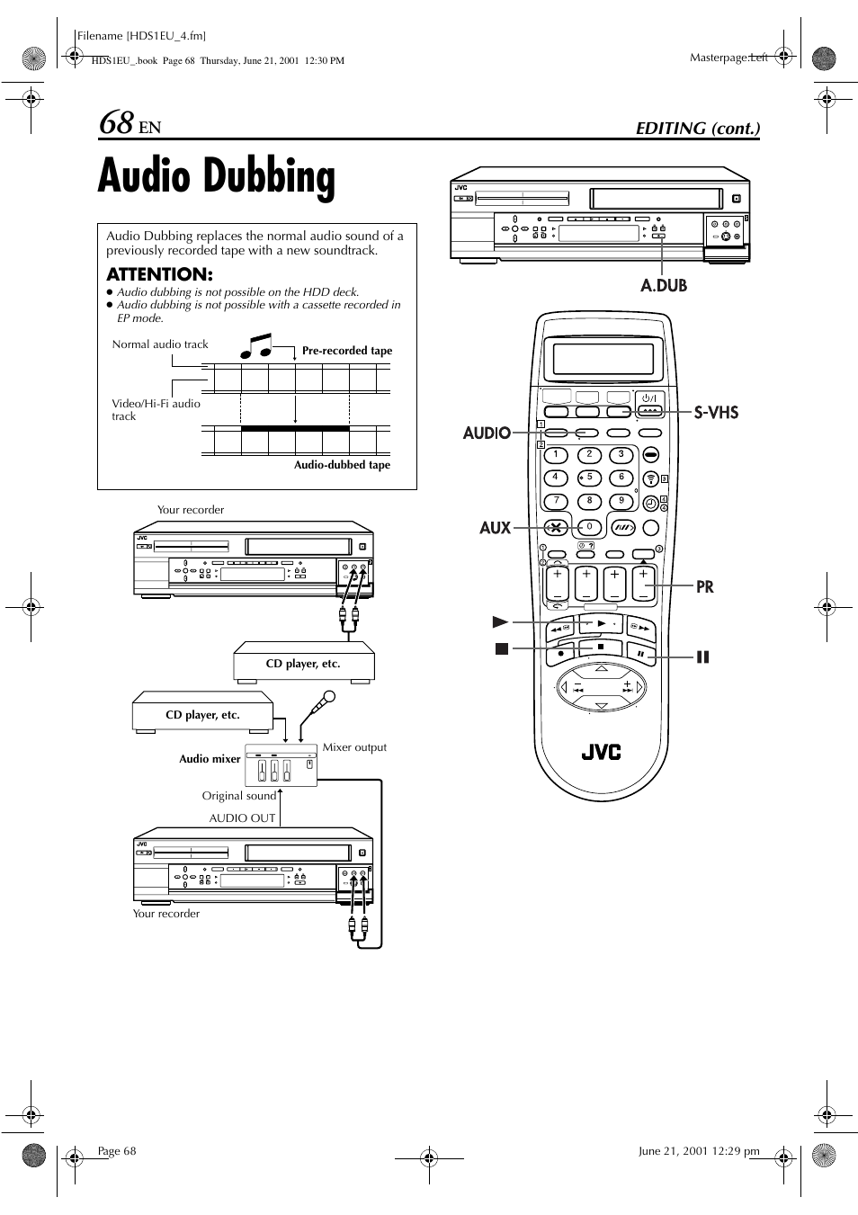 Audio dubbing | JVC HM-HDS1EU User Manual | Page 68 / 100
