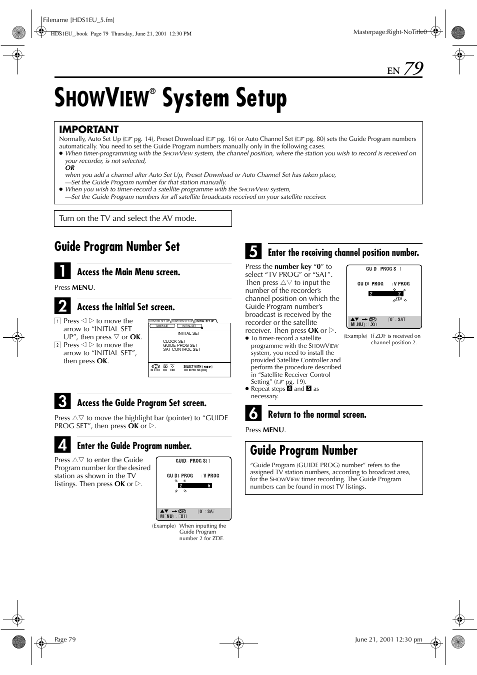 System setup, Guide program number set, Guide program number | JVC HM-HDS1EU User Manual | Page 79 / 100