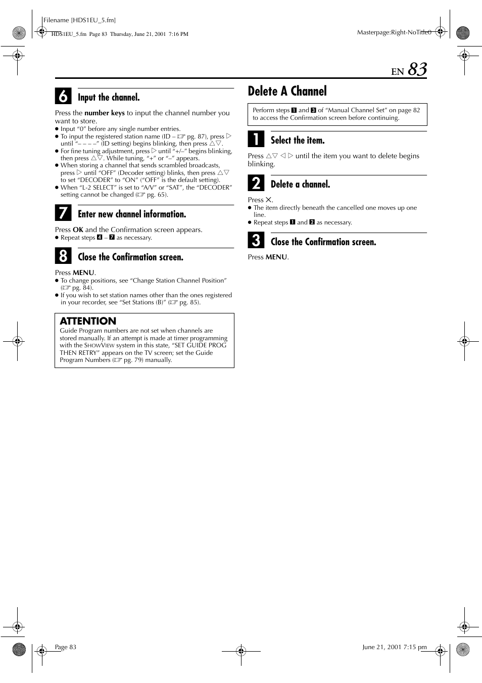 Delete a channel | JVC HM-HDS1EU User Manual | Page 83 / 100