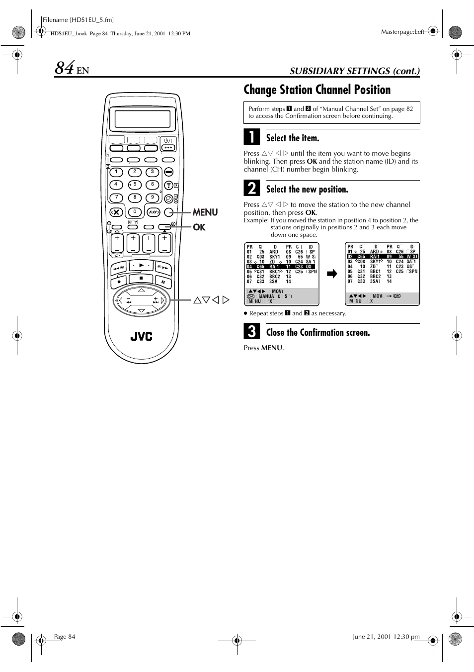 Change station channel position | JVC HM-HDS1EU User Manual | Page 84 / 100